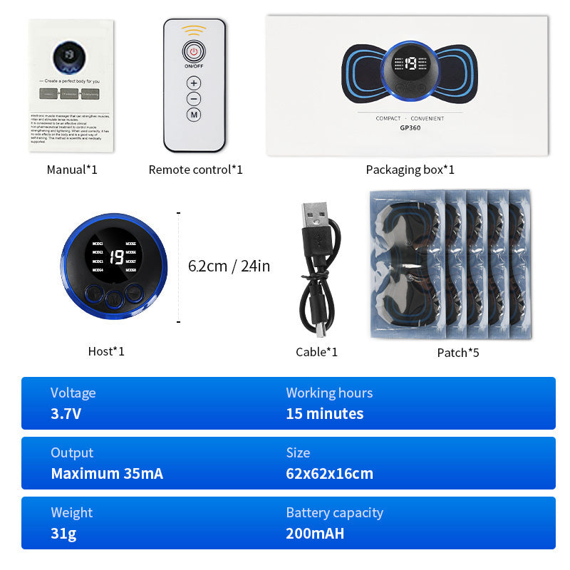 Mini Massage Patch Cervical Massager Shoulder and Neck Massager EMS Portable Pulse Smart Massage Patch 8 Modes 19 Gears